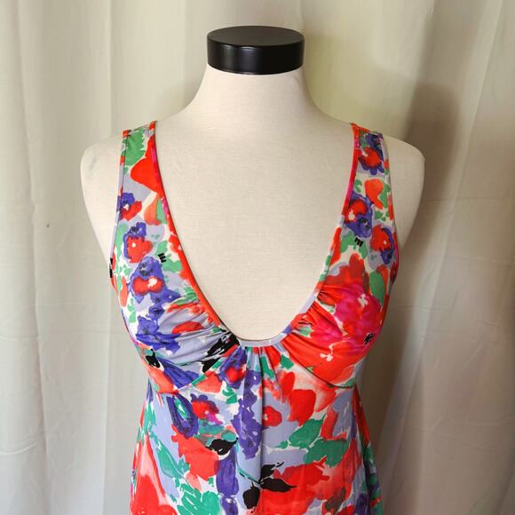 VTG 1960s Shadowline Floral Maxi Ruched Slip Dress - Picture 5 of 7